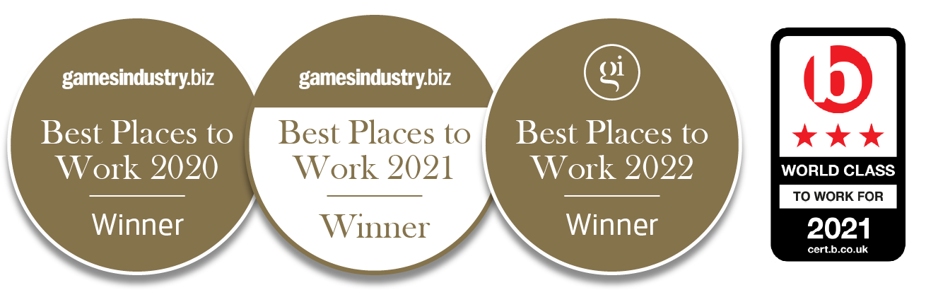 GamesIndustry.biz best places to work winner logos, 2020, 2021 and 2022